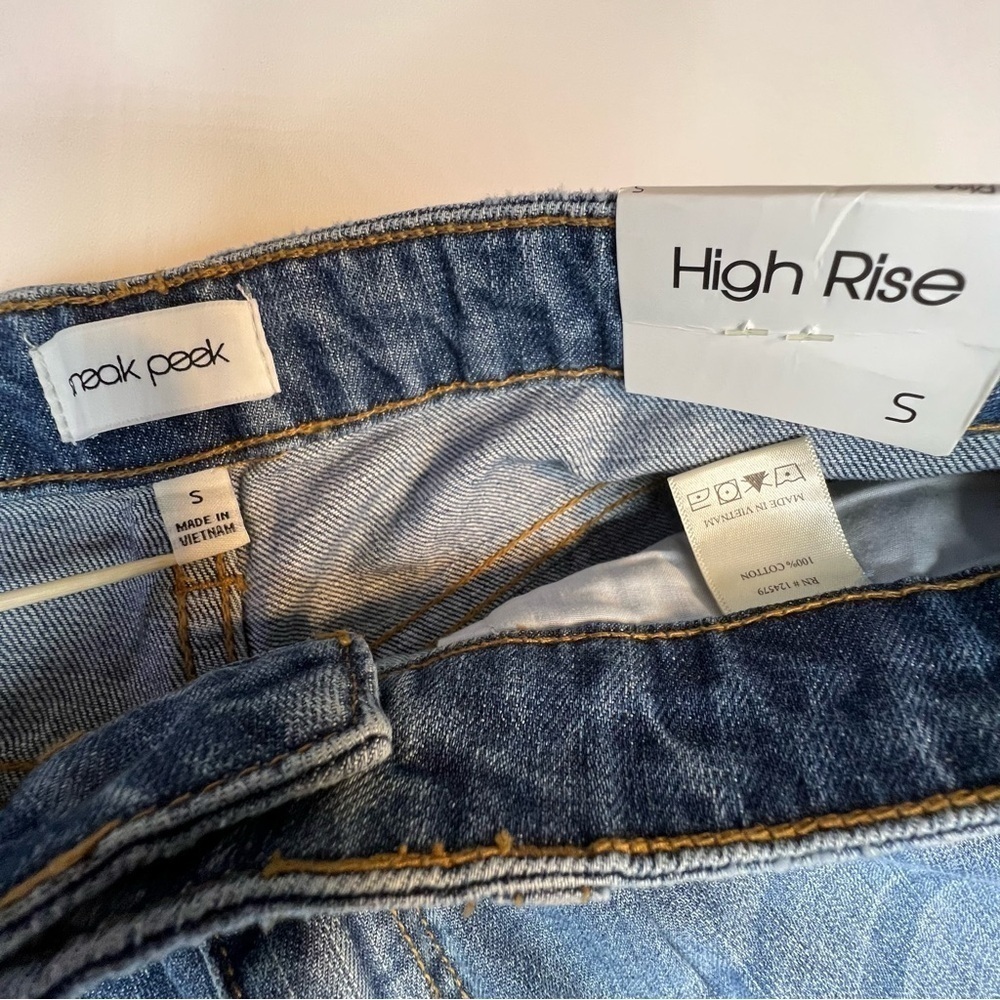 Sneak Peek Jeans Women Sz Small Blue Denim High Rise Tapered Leg Raw Hem, Pleats - Picture 5 of 11